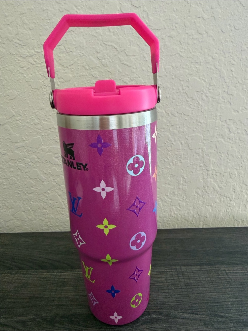Hot Pink 30oz Glitter Monogram Flip Straw Tumbler New w/ Box